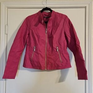 Baccini Pink Faux Leather Bomber Jacket for Women
